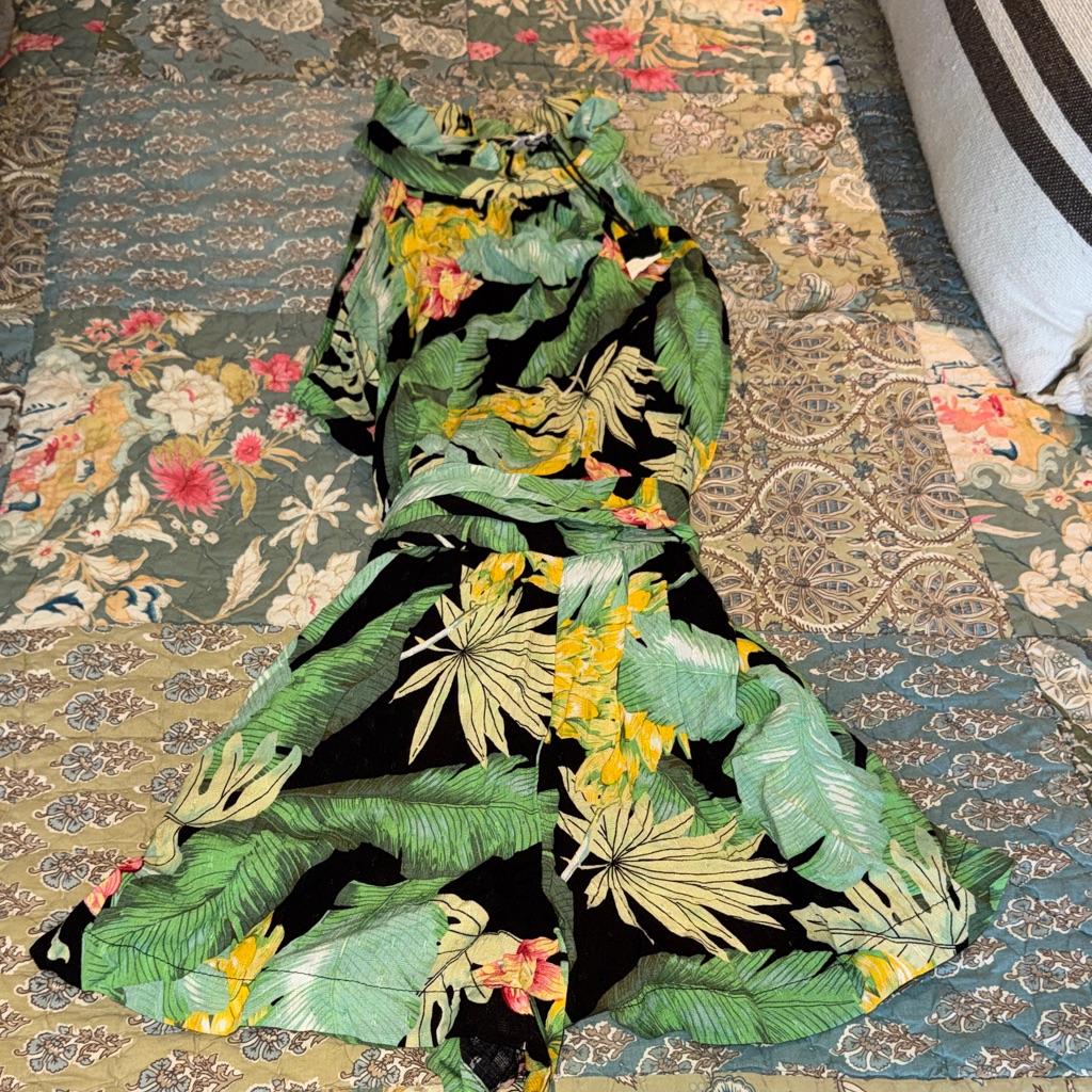 Nicole Miller Tropical Leaf Print Romper In Black And Green